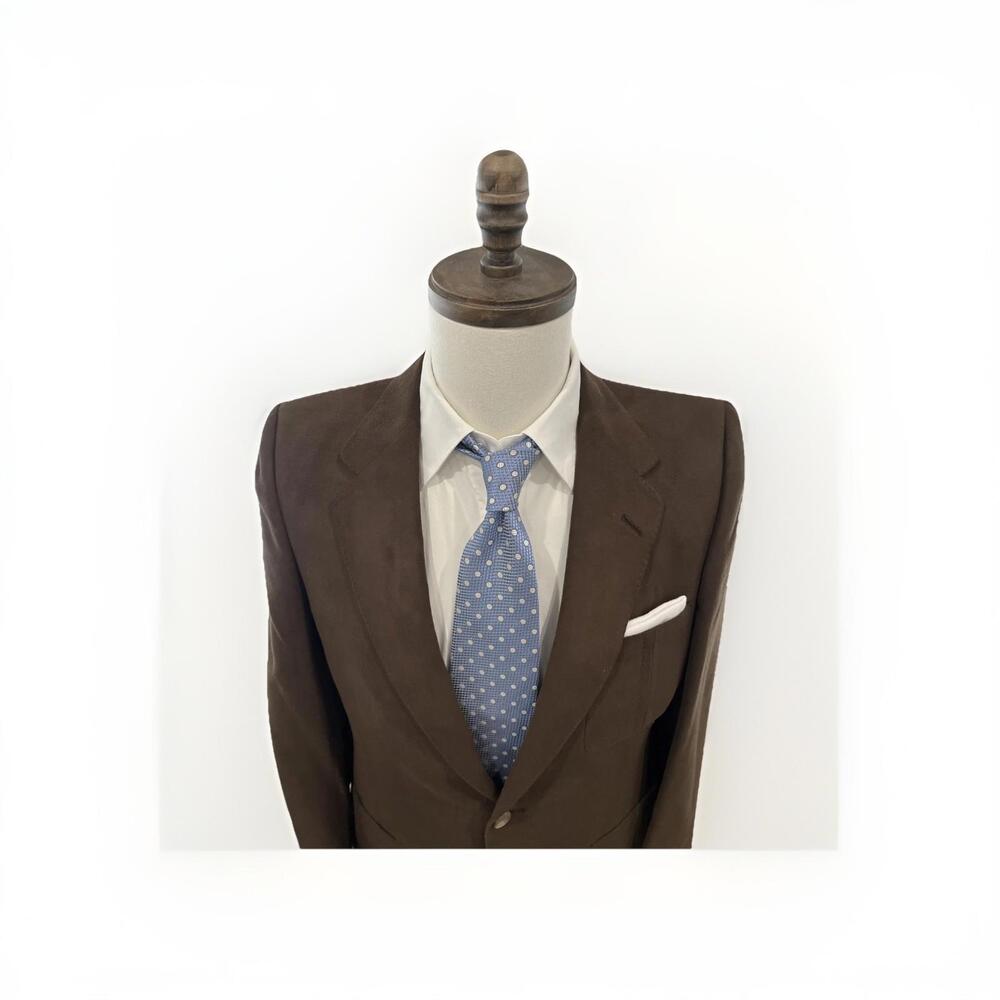 VTG LANVIN OF PARIS MENS FEATHERSUEDE BROWN 38R BLAZER SPORT COAT VGC!